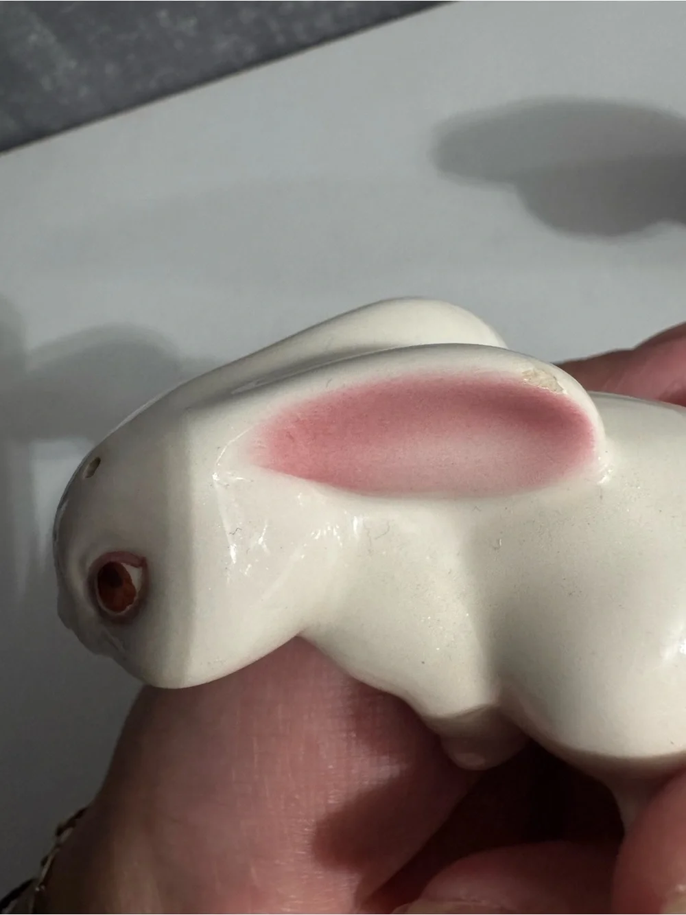 Vintage Avon Ceramic Bunny salt and pepper set with Pink Accents